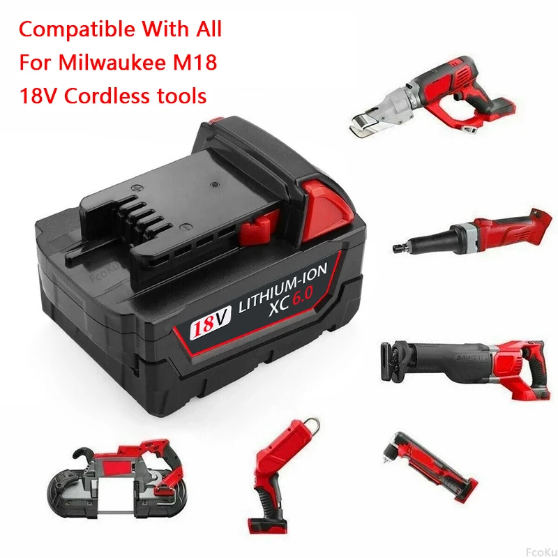 

Литий-ионный аккумулятор 18 в для Milwaukee M18, 6,0 Ач, для электроинструмента 48-11-1815 48-11-1850 48-11-1860 Z50, сменные батареи