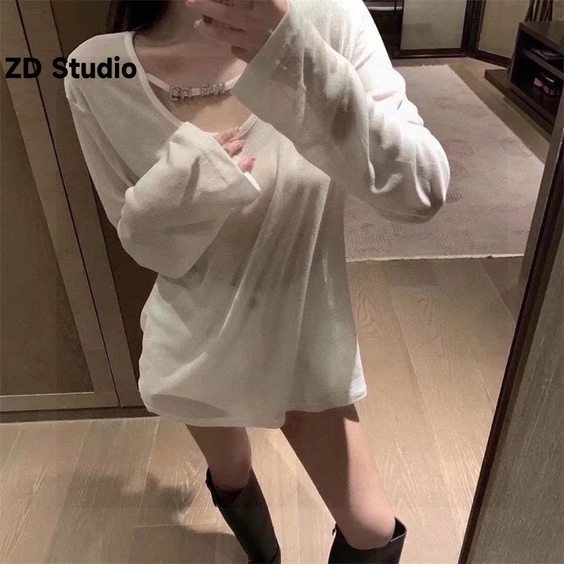 

[ZD Studio] AW King Letter Chain Sunscreen Top Thin Breathable Comfortable Casual Loose Lazy Top 2023