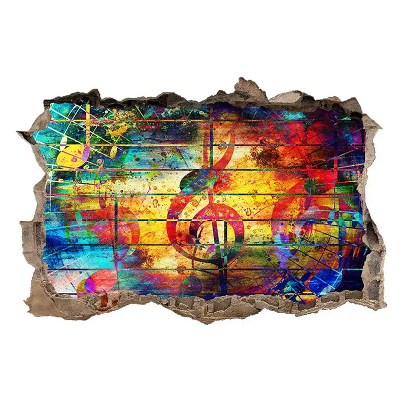 

Wall Sticker Colourful Music Theme 3D Hole in The Wall Effect Art Decal Mural