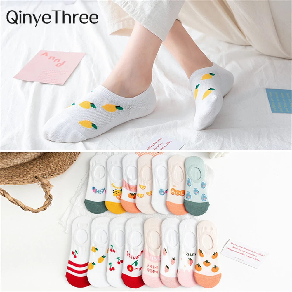 

INS new fresh cute cartoon fruit no-show socks strawberry avocado lemon cherry orange low cut anti-slip ankle socks dropship