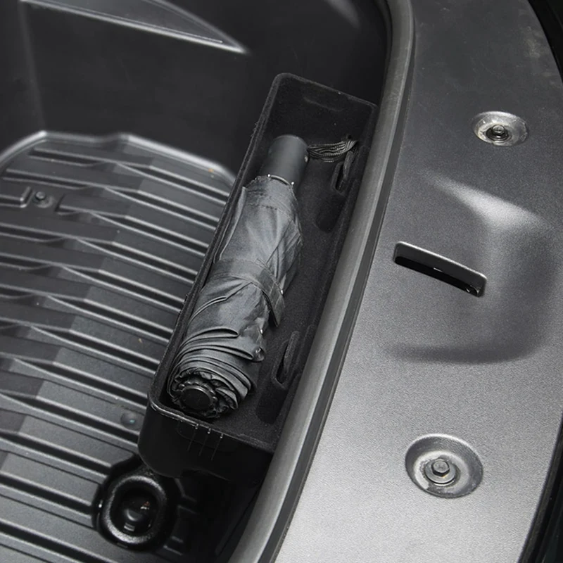 1 PCS Umbrella Storage Box Black Plastic For Tesla Model Y 2021-2023 Front Trunk Hook Organizer Holder