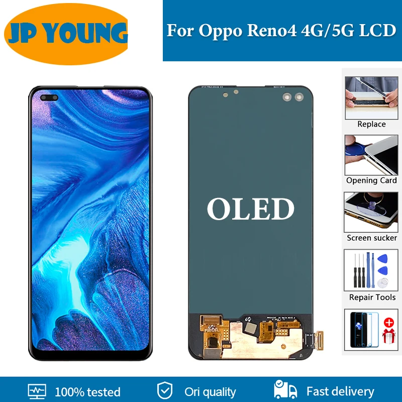

ЖК-дисплей 6,43 дюйма для Oppo Reno4 5G PDPM00 PDPT00 CPH2091, сенсорный экран с дигитайзером 6,4 дюйма для Reno4 4G CPH2113, сменный ЖК-дисплей