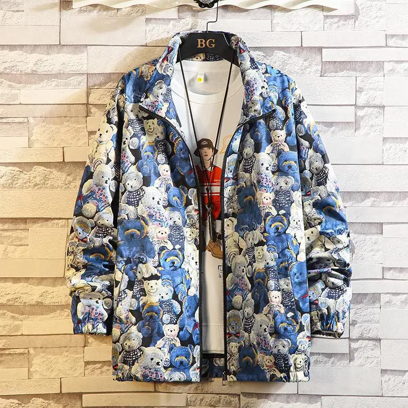 

Jacket Men's Autumn New Print Jacket Loose Large Stand Collar Youth Student Fashion Casual Coat