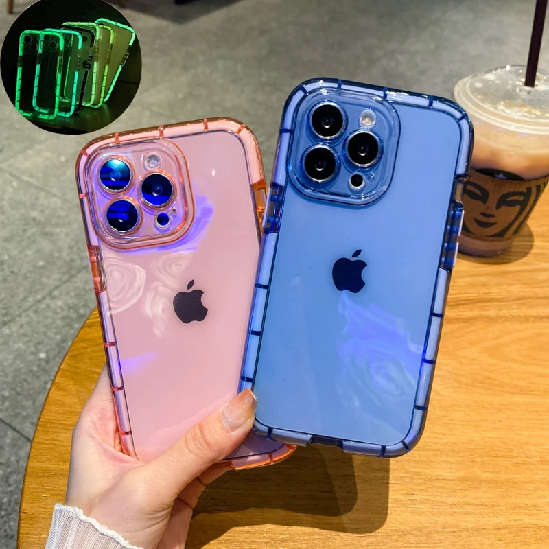 

ECHOME iPhone 14 Pro Case 13 Pro Max Plus Luxury Luminous Color Frame Case Transparent Shockproof Silicone Back Fashion Cover