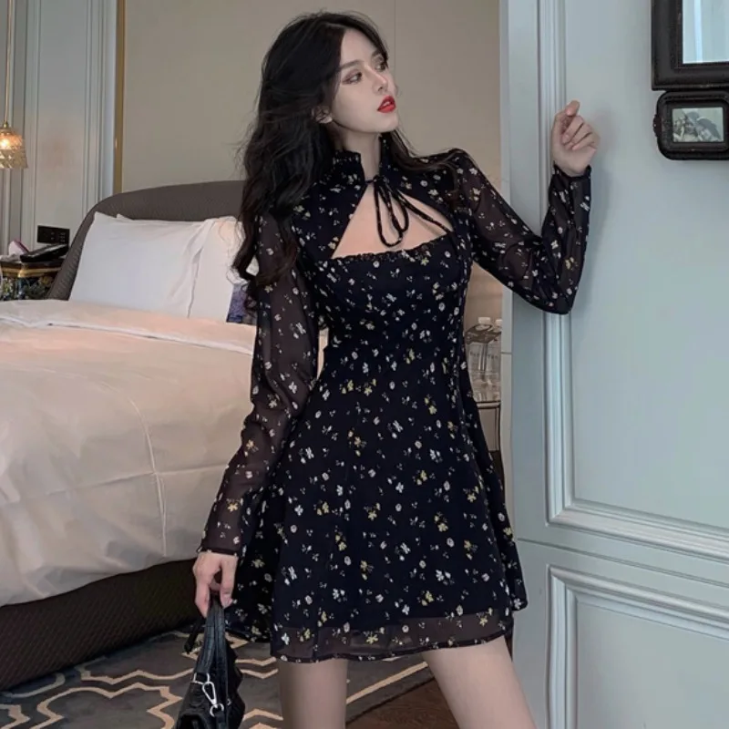 

2022 осеннее Новое Женское Платье с принтом, темпераментное элегантное винтажное шикарное платье с цветочным принтом, женские сексуальные ве...