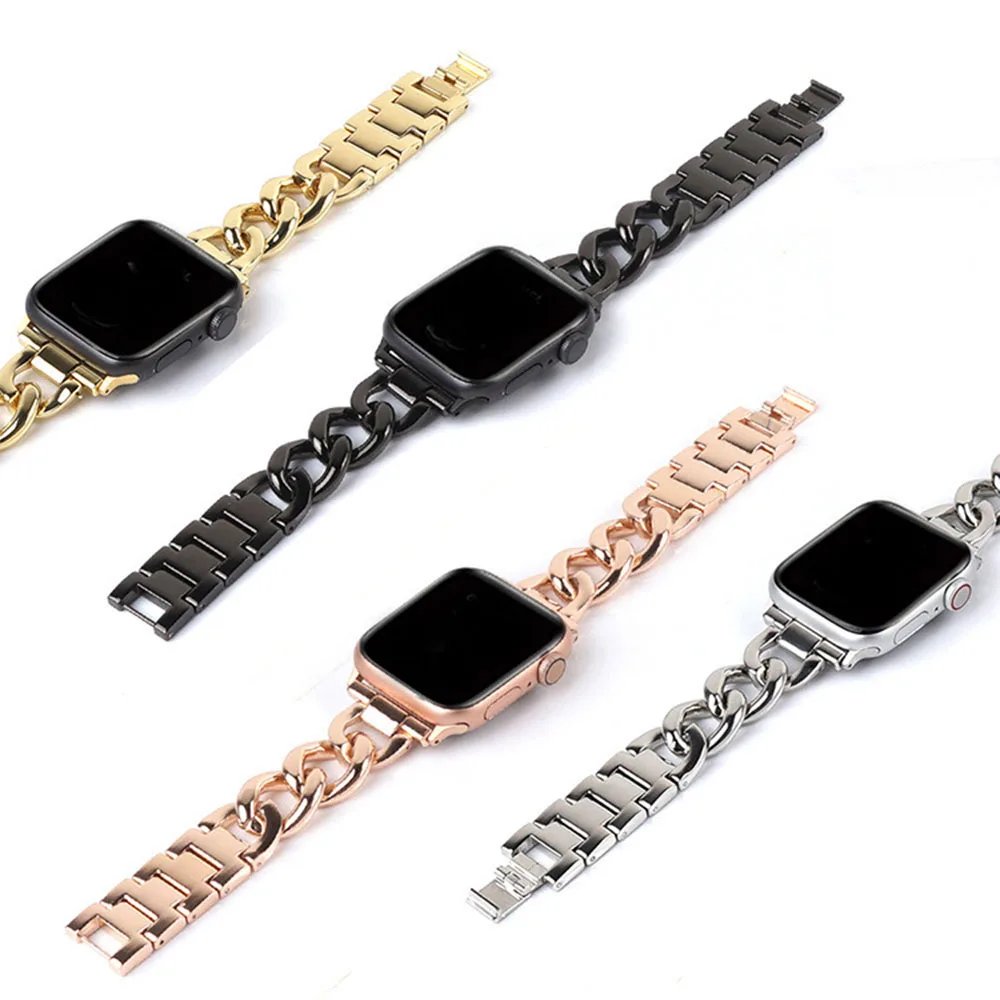 Correa de cadena mezclilla para Apple Watch, pulsera de Metal y acero inoxidable iWatch Series 7 1, 6, 5, 4, 3, 2 SE, 42mm, 38mm, 40MM y 44MM
