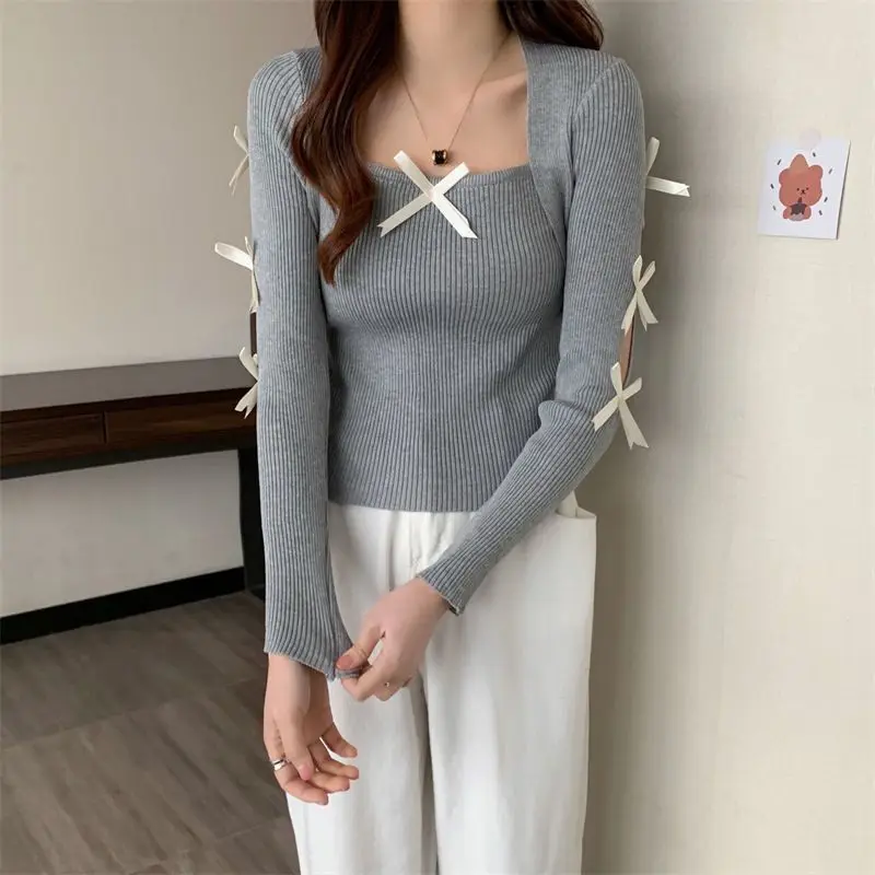 Новый дизайн трикотажной рубашки с квадратным вырезом и длинными рукавами