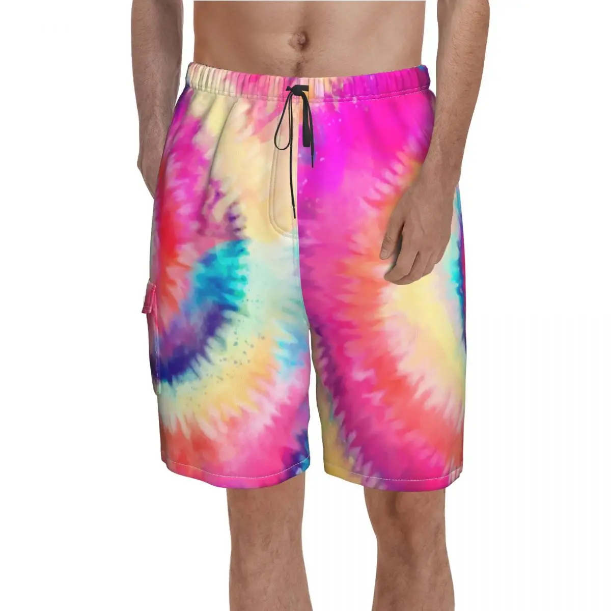 

Шорты для плавания с эффектом омбре, милые мужские короткие штаны с радужным завитком, розовые желтые, модные трико