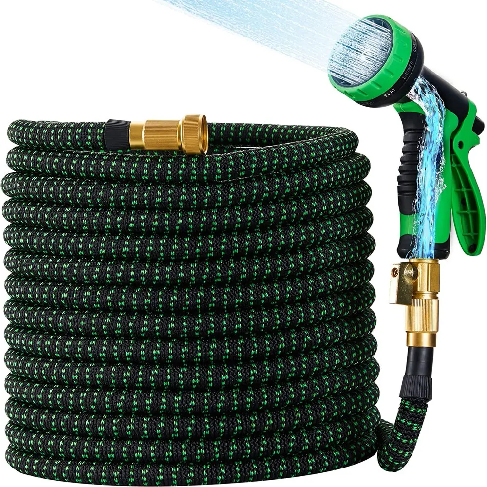 

POPTOP 100 ft Garden Hose Expandable, Water Hose with 10 Nozzle & Solid Brass Fittings & Durable Latex Core, Easy Storage