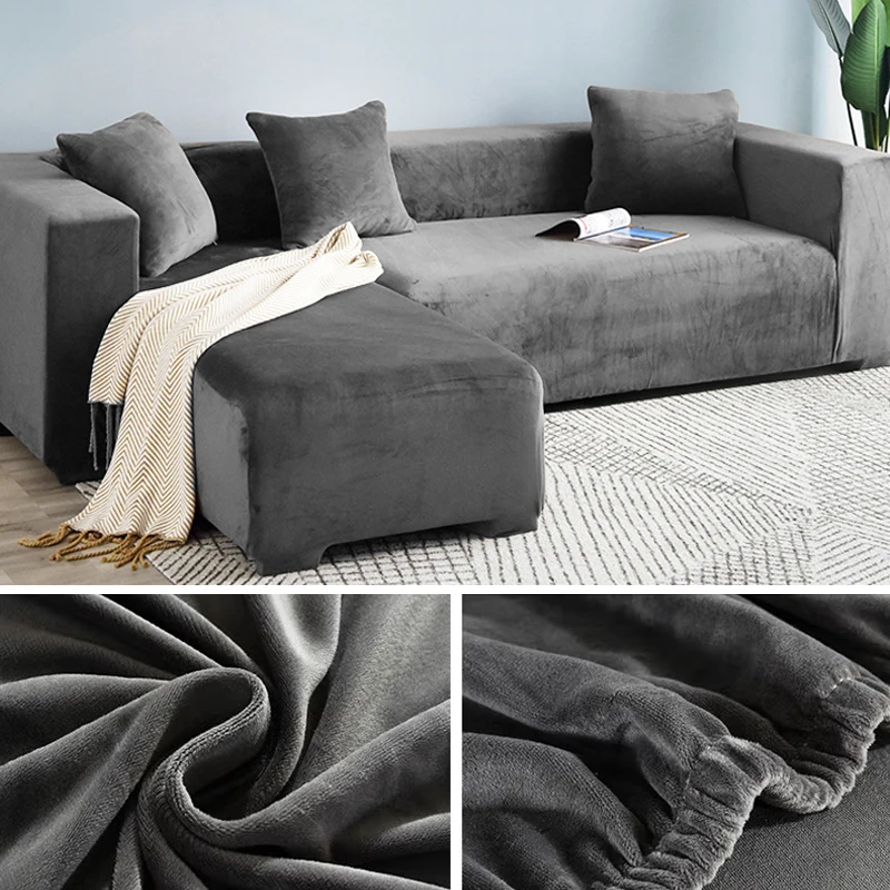 

1/2/3/4 Seater Plush Velvet Elastic Sofa Covers Elastic Couch Cover Corner Stretch L Shaped Warm Sofa Cover for Living Room