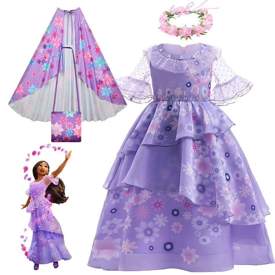 

Disney Girl Encanto Isabela Dress Kid cosplay Costume Mirabel Madrigal Dress Up Children Carnival Party Pageant Layered Clothing