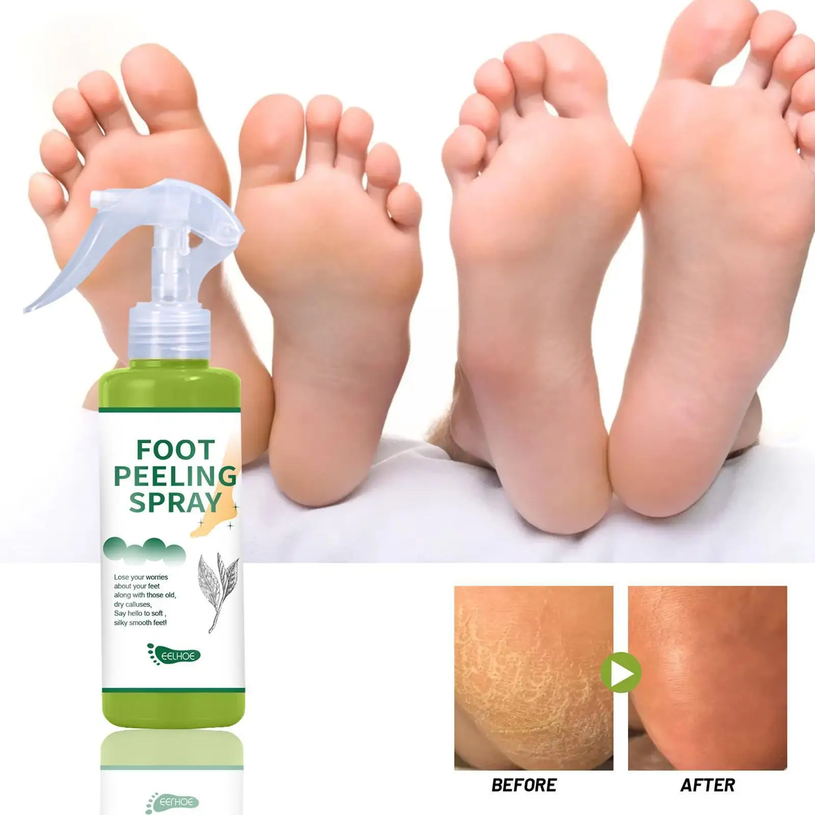 

Foot Peeling Spray Natural Green Tea Essence Pedicure Dead Whiten Tool Care Baby Hands Skin Exfoliator Foot Mask H0Q0