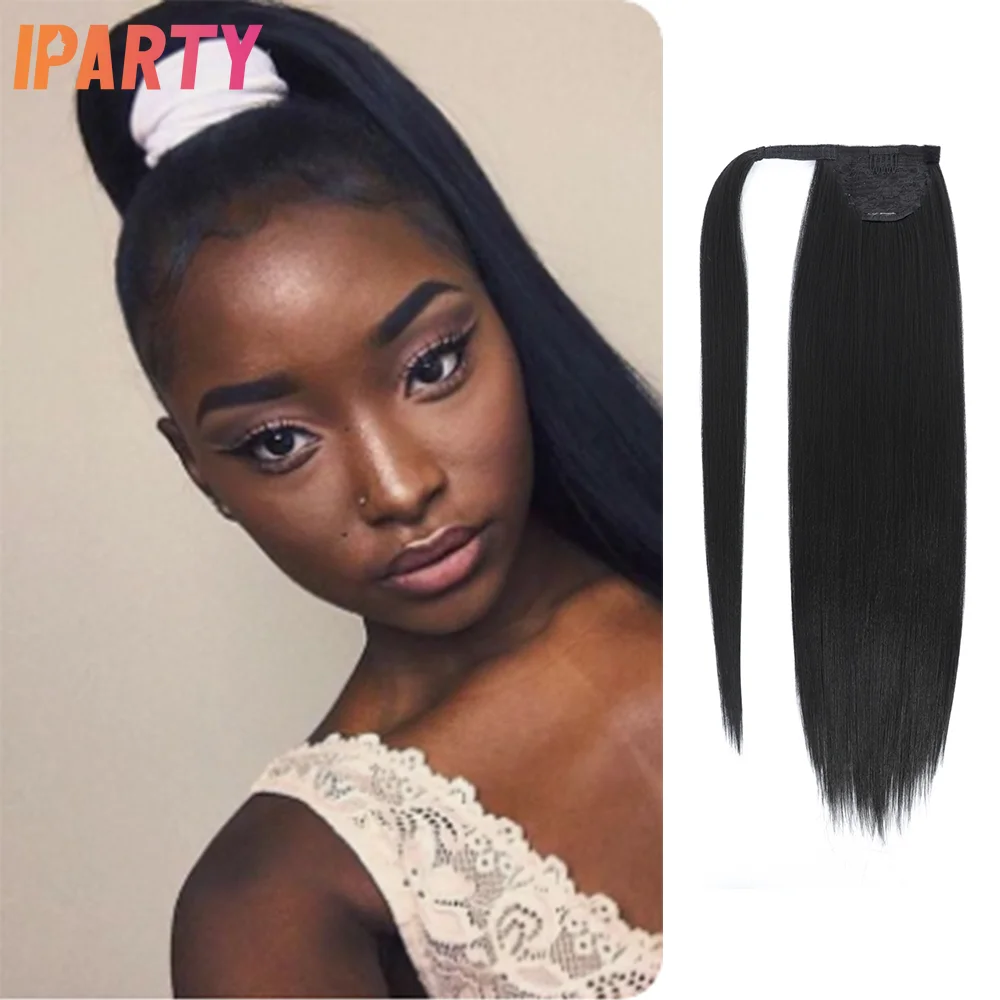 

Iparty 22 Inches Synthetic Ponytail Black Color Long Straight Hair Extension Heat Resistant Fibers Multi Color Optional Daily