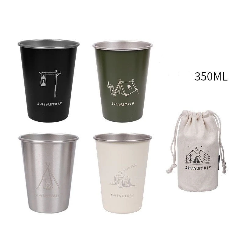 

4pcs Camping Coffee Cup Set 350ml Original Stainless Steel Camp Cup for Hot Drinks Portable With Storage Bag