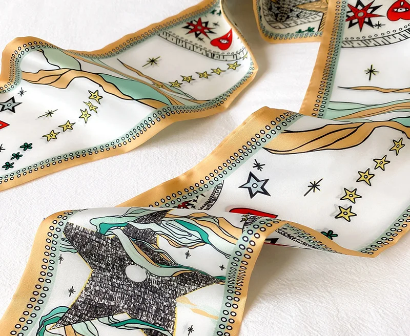 Шелковый шарф на весну и лето модный декоративный с полоской Таро повязка голову