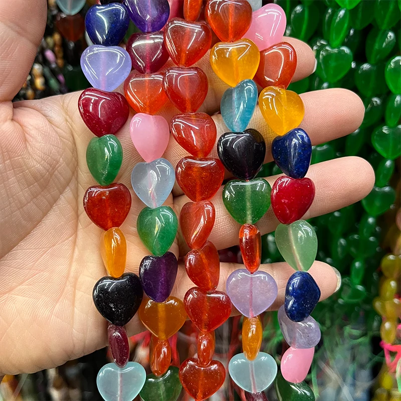 

Onyx Agates Heart Beads Spacer Colorful Hearts Natural Stone Loose For Jewelry Making DIY Bracelet Wholesale 15“ 28pcs