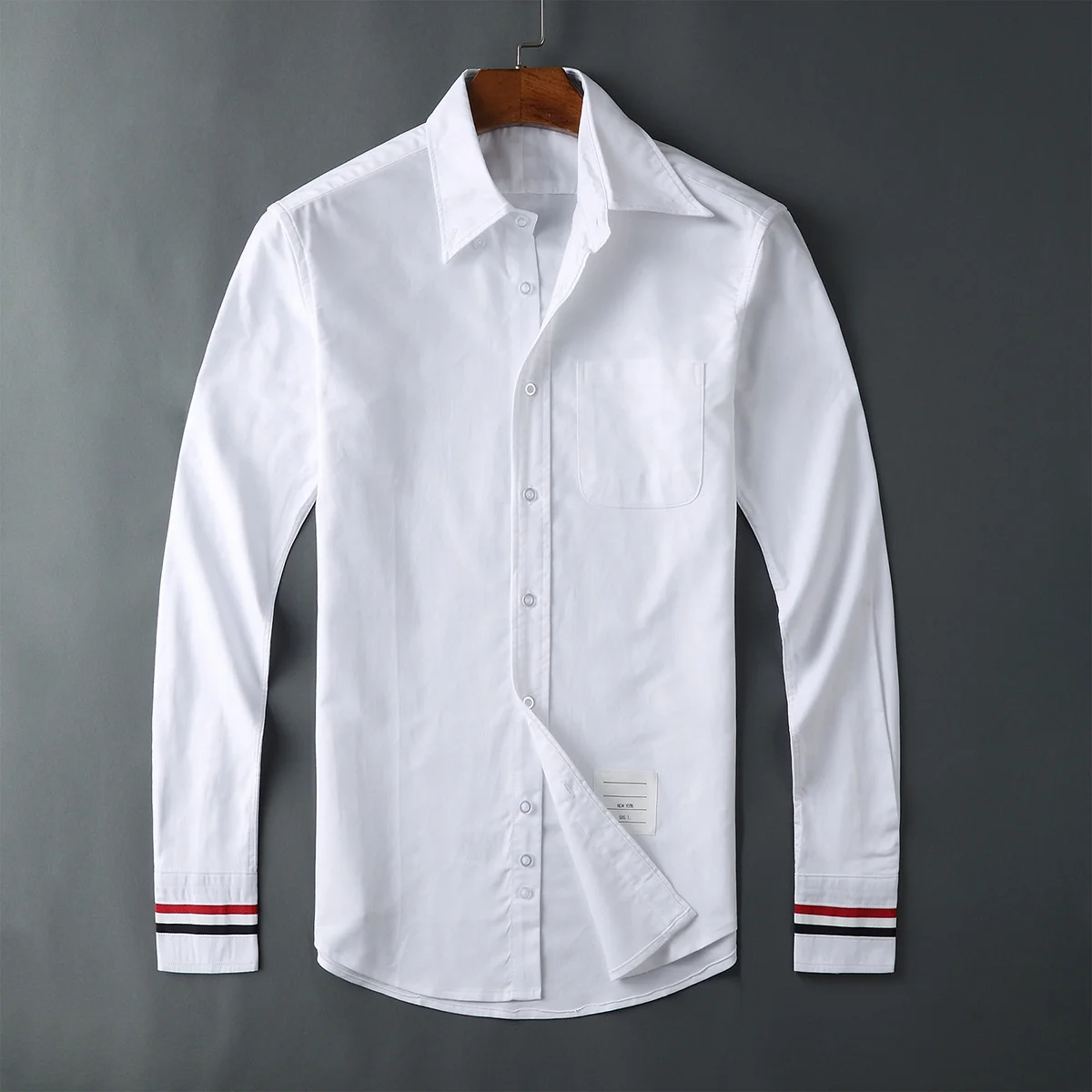 

TB 2023 THOM Fashion Brand Shirts Men Slim White Cuff Stripes Casual Shirt Turn Down Collar Oxford Solid Men's Clothing