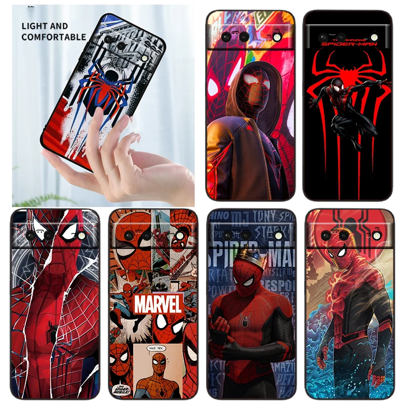 

Marvel Spiderman Superhero Phone Case For Google Pixel 7 6 Pro 6A 5A 5 4 4A XL 5G Black Shell Soft TPU Cover Fundas Coque Capa
