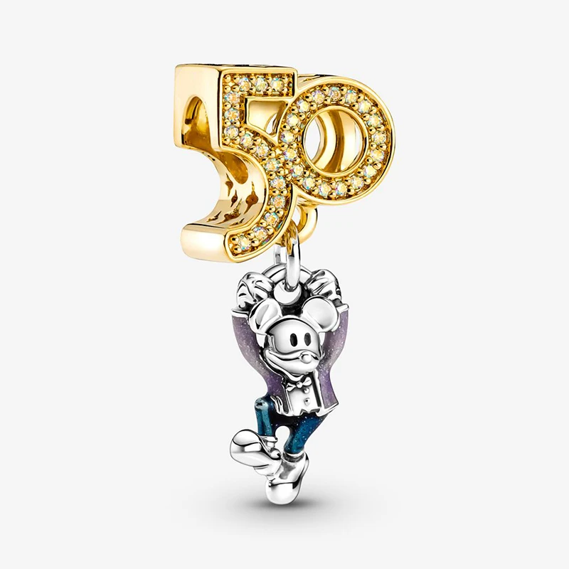 

Fit Original Pandora Charms Bracelet Women Golden Disney Parks Mickey Mouse 50th Anniversary Dangle Beads For Jewelry Making DIY