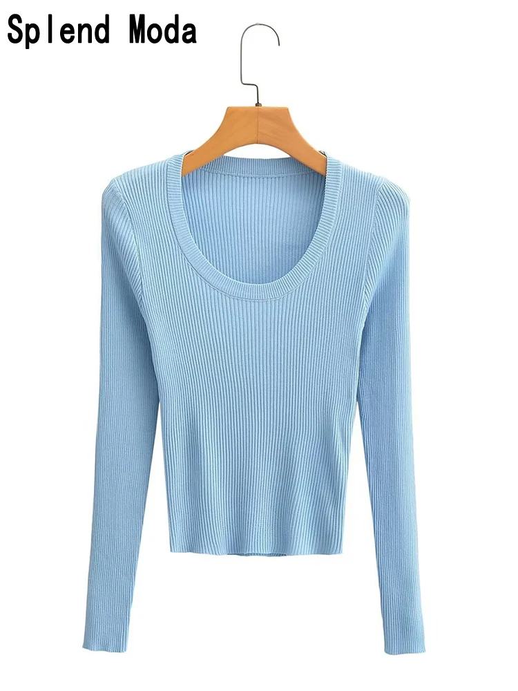 

2023 Women Spring Fashion Young Style O-neck Knitted Pullover Slim Thin Sweater Casual Long Sleeve Jumpers Chic Knitwears TRAF