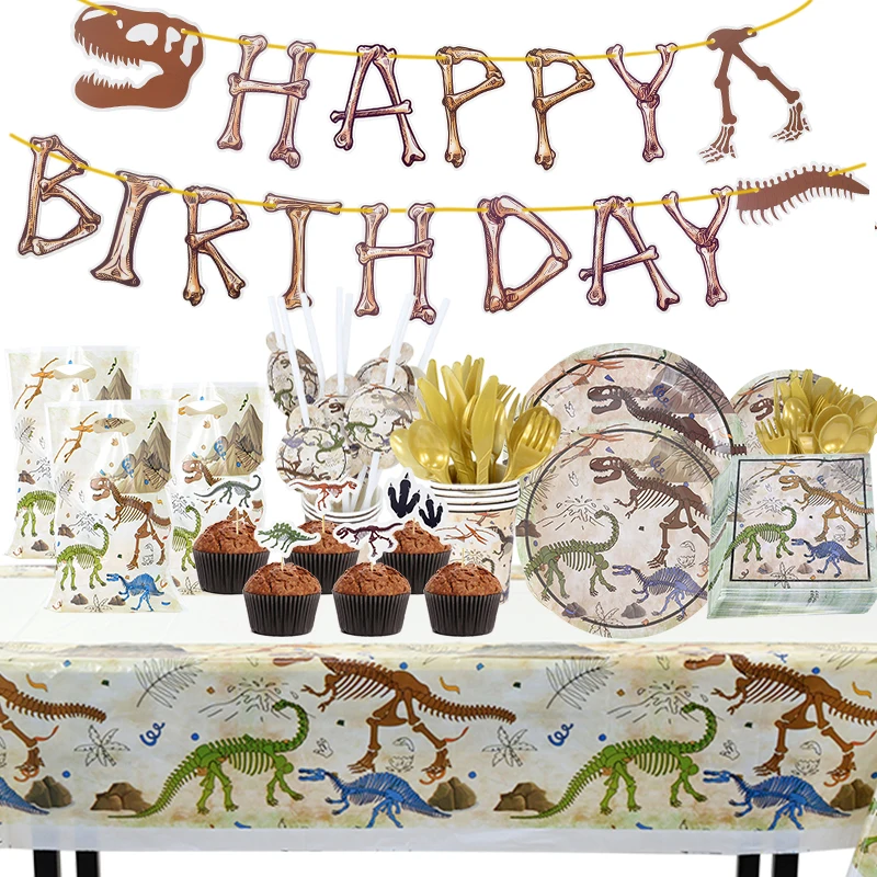 

Dinosaur Birthday Party Decor Disposable Tableware Banner Dino Fossil Jungle Theme Will One Birthday Cake Topper For Baby Shower