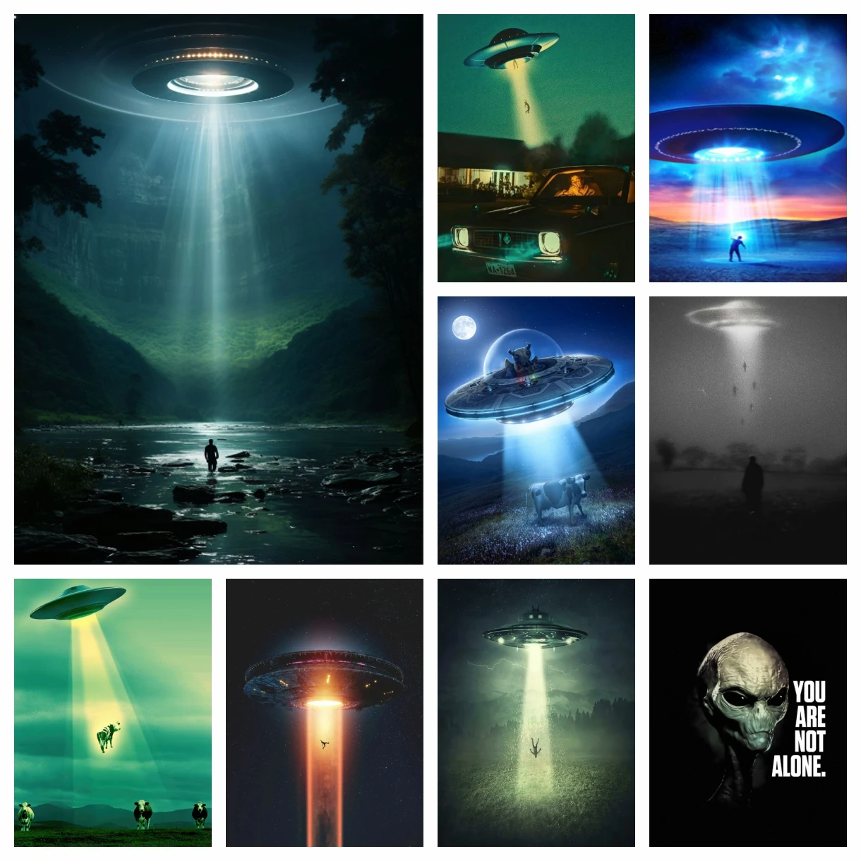 Алмазная картина вышивка крестом: оведение пришельца Черная ночь 5D мозаика