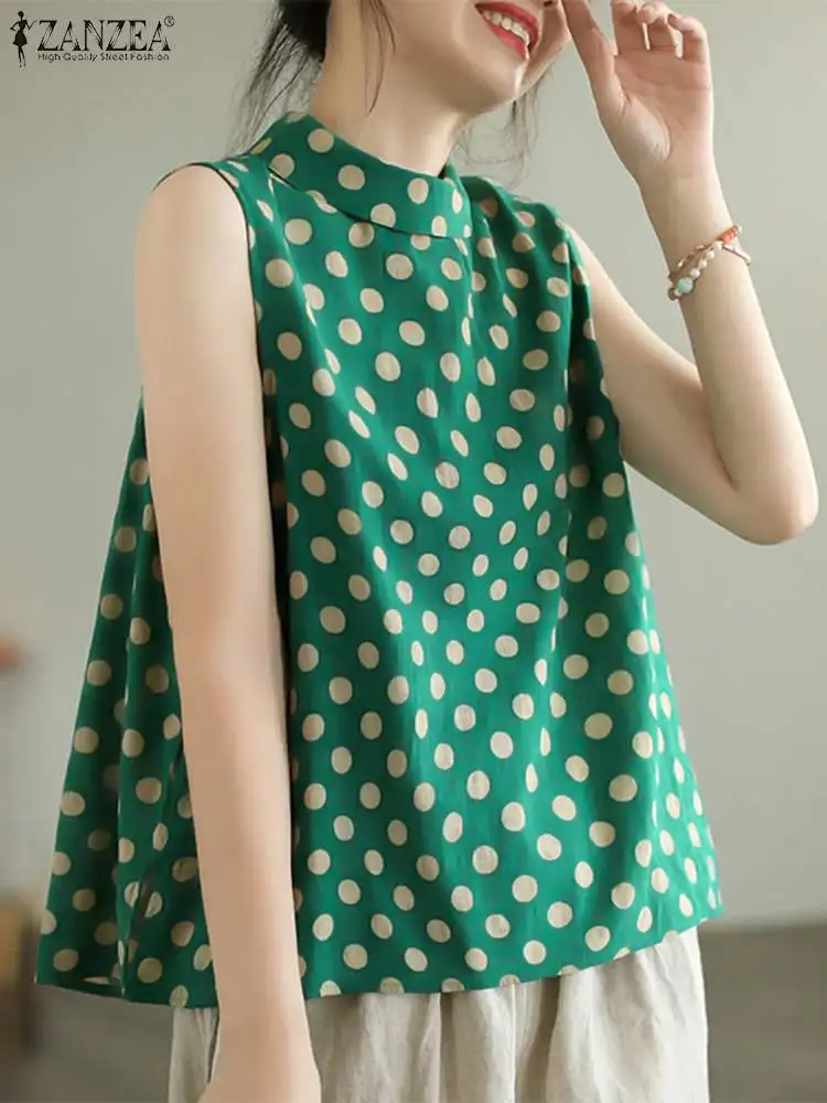 ZANZEA женская суконная майка в горошек повседневная стильная блузка без рукавов на