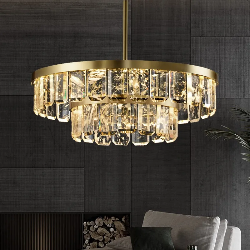 

LED Art Chandelier Pendant Lamp Light Copper Crystal Luxury Dining Living Bedroom Villa Hanging Postmodern Lobby Deco Fixtures