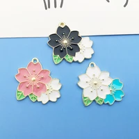 10pcs gold plated sakaru flowers charms enamel pendants for diy findings necklace bracelet earring jewelry making accessories