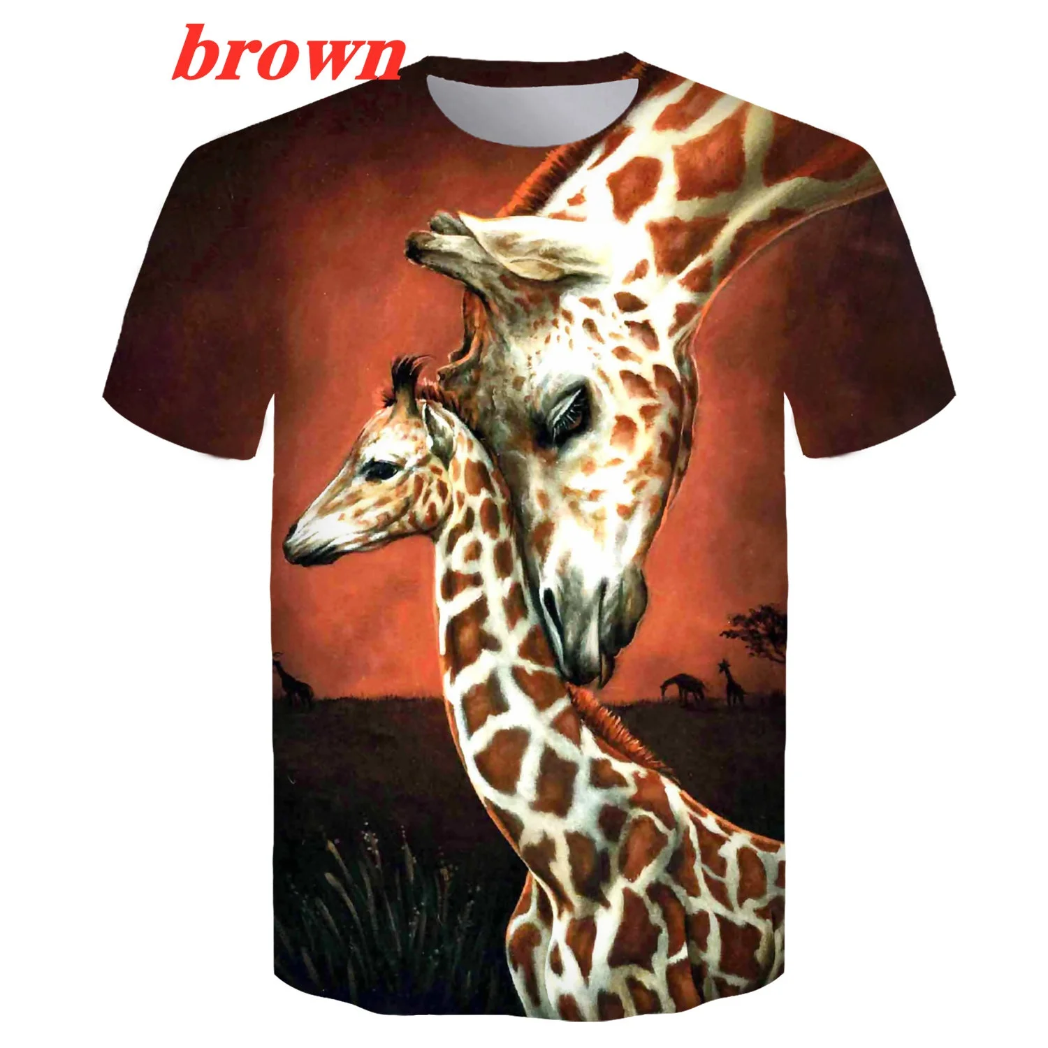 

Fashion Giraffe Short-sleeved Color Matching T-shirt Cartoon Animal 3d Printing T-shirt Summer Casual Slim T-shirt