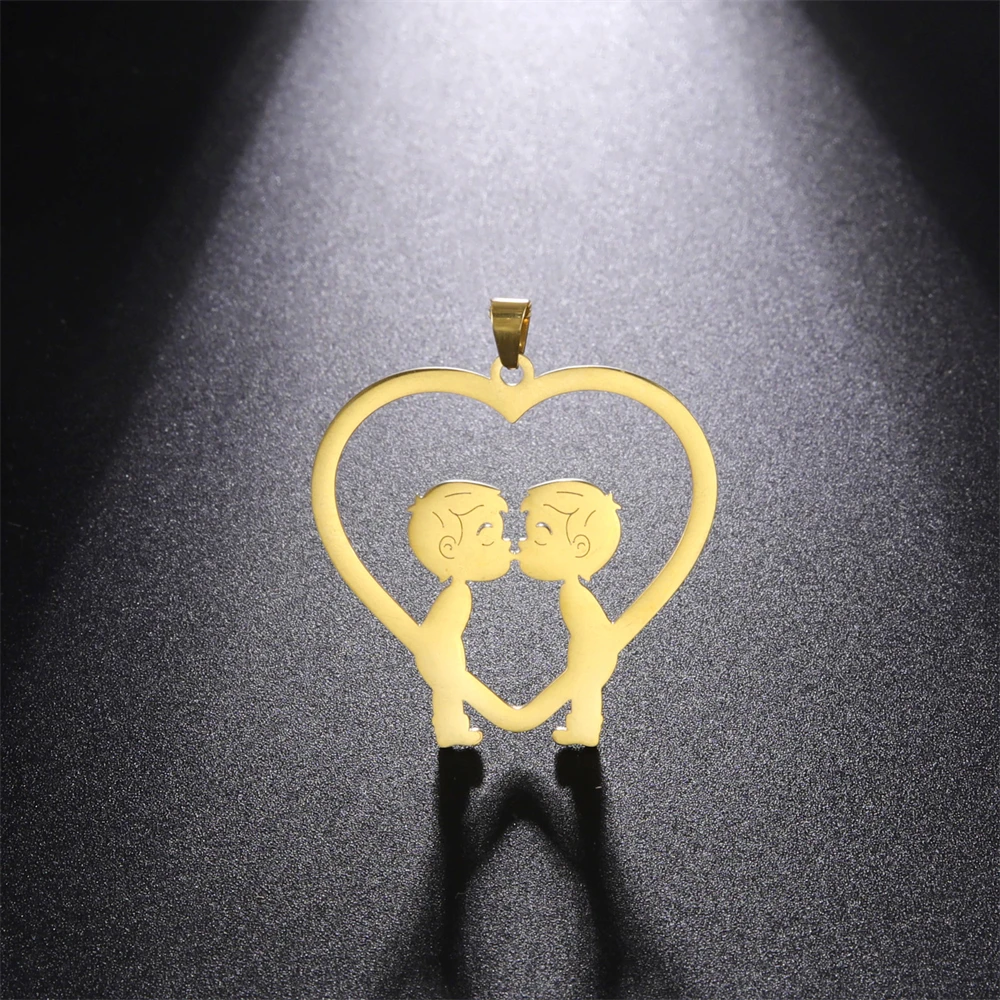 Wholesale 5pcs/Lot Boys Love Hearts Charms For Jewelry Making Supplies Stainless Steel Diy Handmade Necklace Pendant Accessories