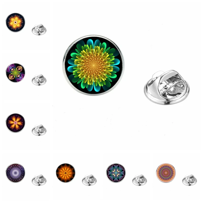 

Fashion Classic Mandala Pattern 20mm Glass Cabochon Spur Brooch Kaleidoscope Series Brooch Gift Jewelry for Men and Women