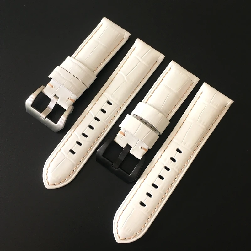 

Ремешок из натуральной кожи для наручных часов, белый сменный Браслет с крокодиловым узором для Panerai Mido Seiko Pilot, 22 мм 24 мм 26 мм
