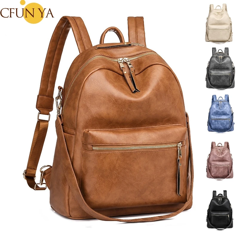 

CFUN YA New 2023 Anti-Theft Women's Backpack Soft Leather Teen Girls Schoolbag College Travel Bagpack Female Shoulder Bag Trend