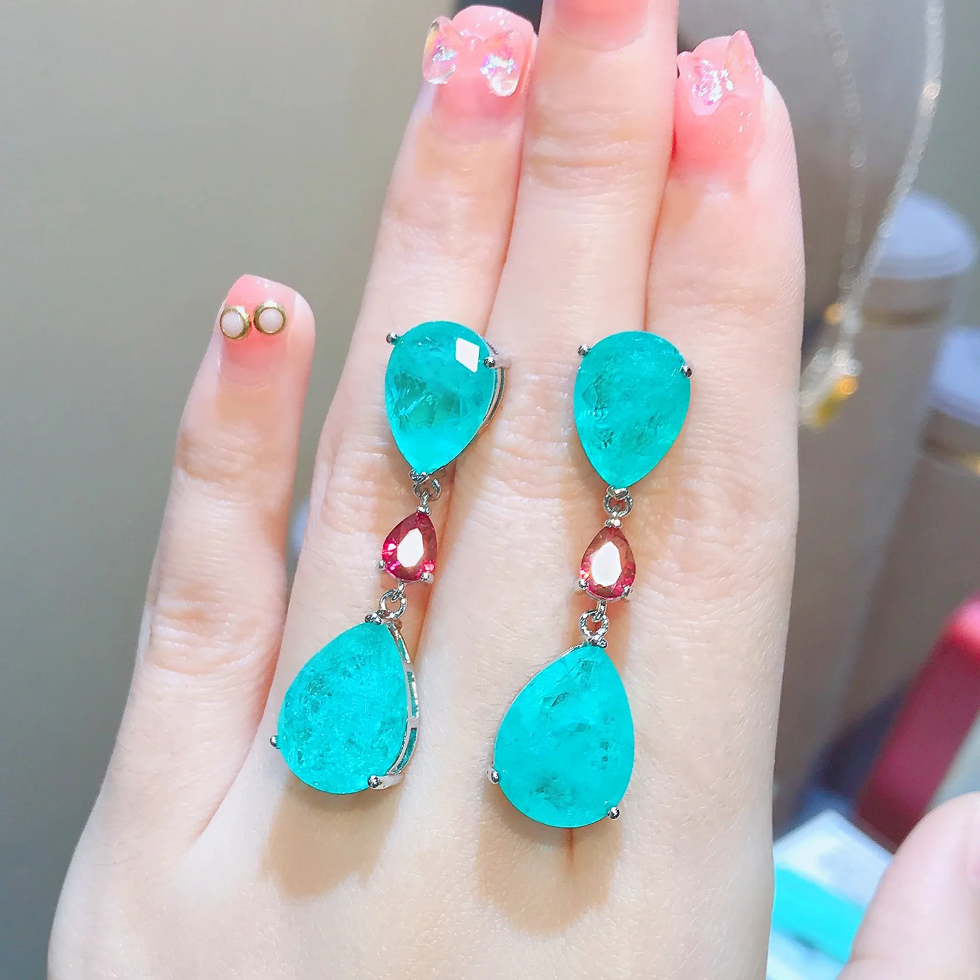 

100% 925 Silver Sterling Agate Gemstone Drop Earring for Women Real Green Emerald Jewellry Aros Mujer Oreja Orecchini Earrings