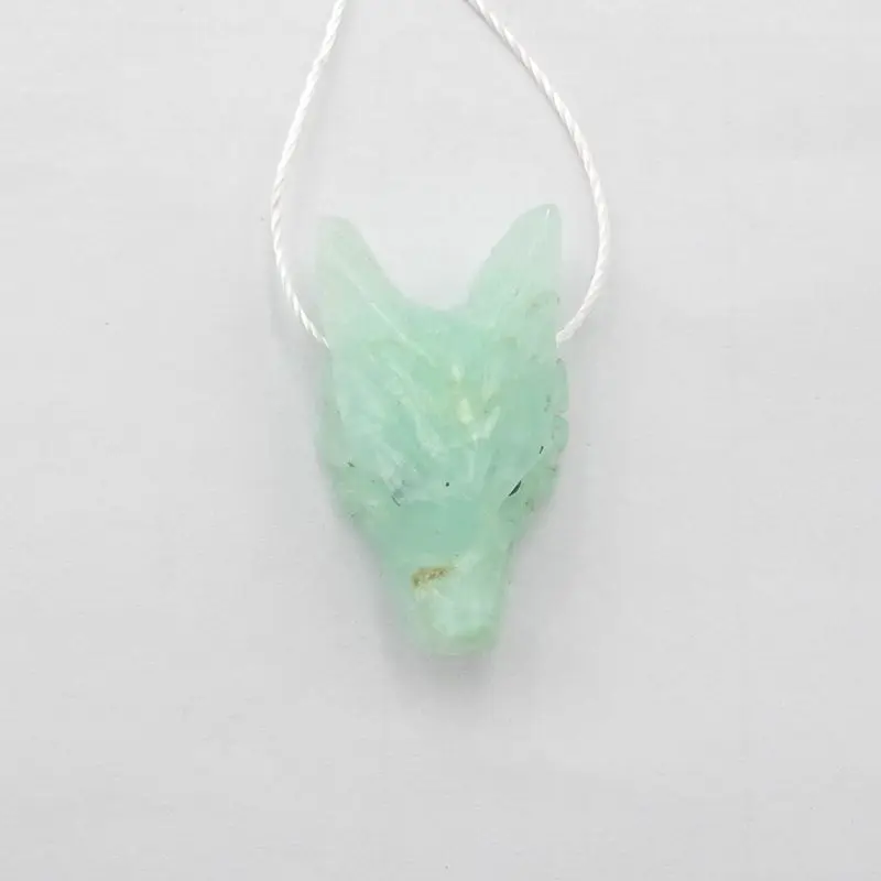 Natural Stone Chrysoprase Handcarved Wolf Head Side Drilled Animal Necklace Pendant Bead 24x14x9mm 3g