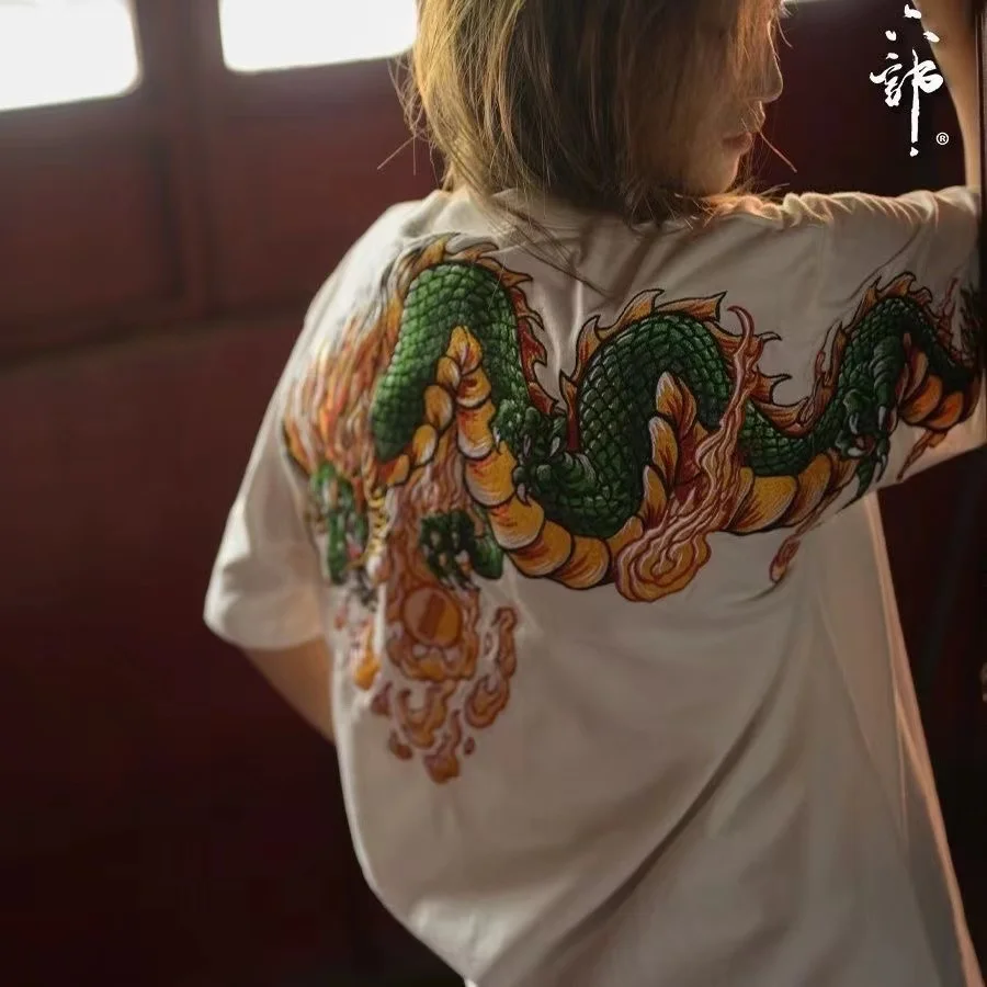 Лето 2024 футболка с принтом дракона и татуировки для тяжелой промышленности