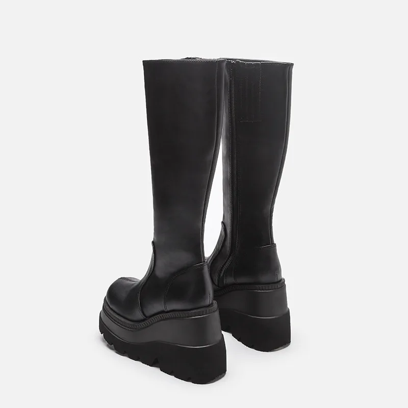 

Women's Fashion Style Thick Sole Long Boots Motorcycle Rider Boots High Heel Leather Slim High Sleeve Boots