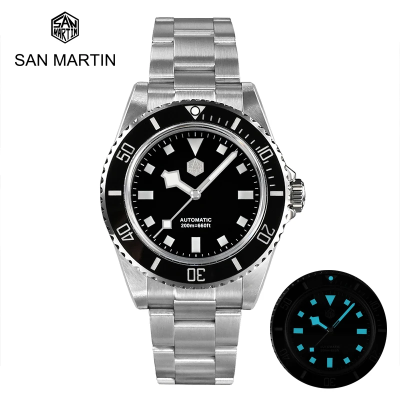 

San Martin New 40mm Vintage Diver Men Watch PT5000/SW200 Movement Sapphire Automatic Mechanical Watch 20Bar BGW-9 Super Luminous