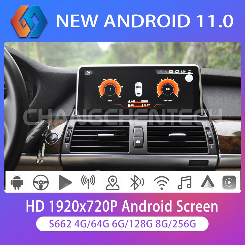 

128G Android 11,0 Автомобильный GPS Новый 12,3 "для BMW X5 E70 X6 E71 1920x720 HD Черный сенсорный автомобильный мультимедийный радионавигатор