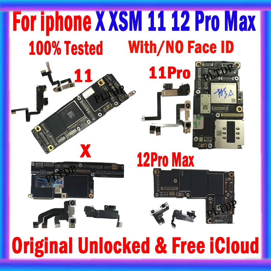 Tanie Dla Iphone X XR XS XS MAX 11 Pro MAX 12 Pro Max Płyta Główna Z/bez Identyfikatora Twarzy, Z Systemem IOS Brak Karty Identyfikacyjnej Konta ID Dobra Robota