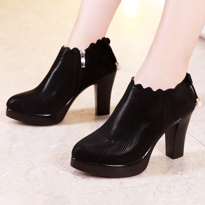 

Plus Size 32-43 Block Heel Deep Mouth Platform Pumps Women Shoes 2022 Fall Winter High Heels Shoes Ladies Plush Shoe Office