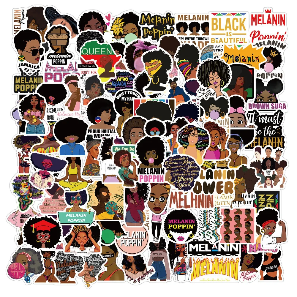 

10/50/100PCS Pop Black Skin Girl Melanin Stickers DIY Phone Laptop Luggage Skateboard Graffiti Decals Fun for Kid Toys