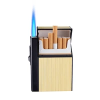 whole 20 pcs pack metal cigarette case inflatable windproof blue jet torch flame dual purpose butane lighter smoking accessories