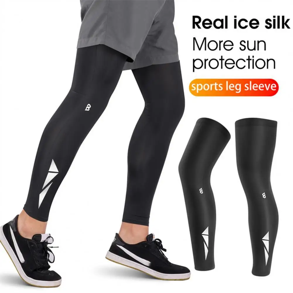 

Long Leg Sleeve Reflective Ice Silk Sun Protection Embed Silicone Full Leg Sleeves Running Cycling Basketball Knee Support Brace