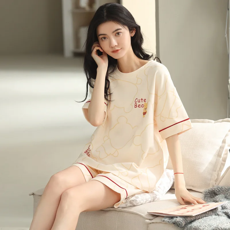 New women's pajamas summer cotton short-sleeved shorts thin section large size student cotton homewear suits can go out
