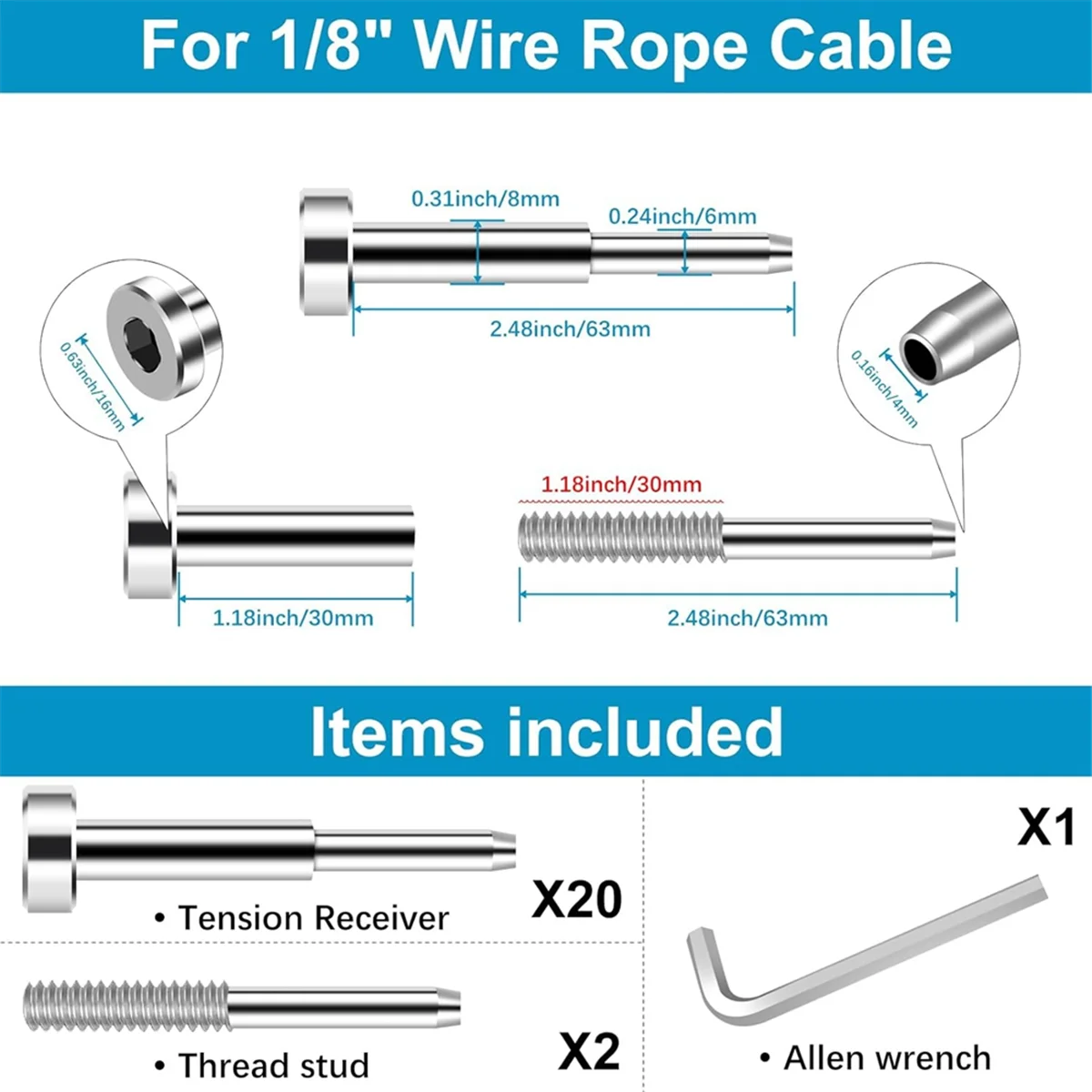 Комплект невидимых кабельных перил SST316Swage натяжитель и терминал скрытые для