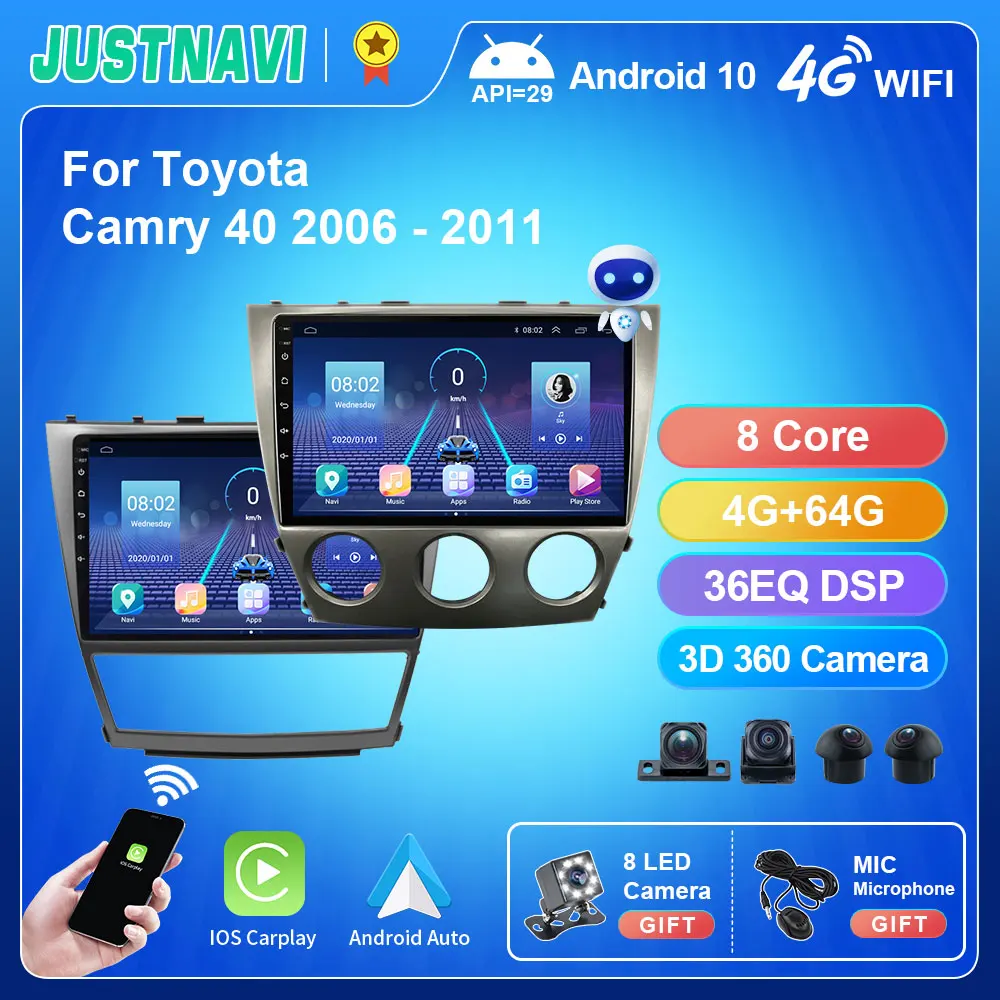 JUSTNAVI QT5 4G 64G для Toyota Camry 40 2006 - 2011 BT Автомобильный Радио Видео плеер Carplay Navi GPS No 2 Din DVD