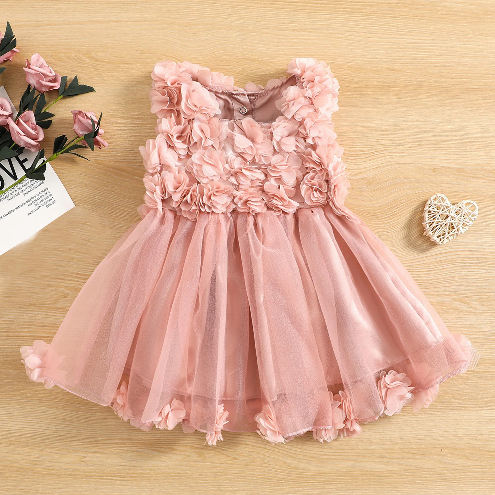

Summer Baby Girls Princess Party Dress 0-4Y Solid Color Flowers Ruffles Lace Mesh Tutu Sundress
