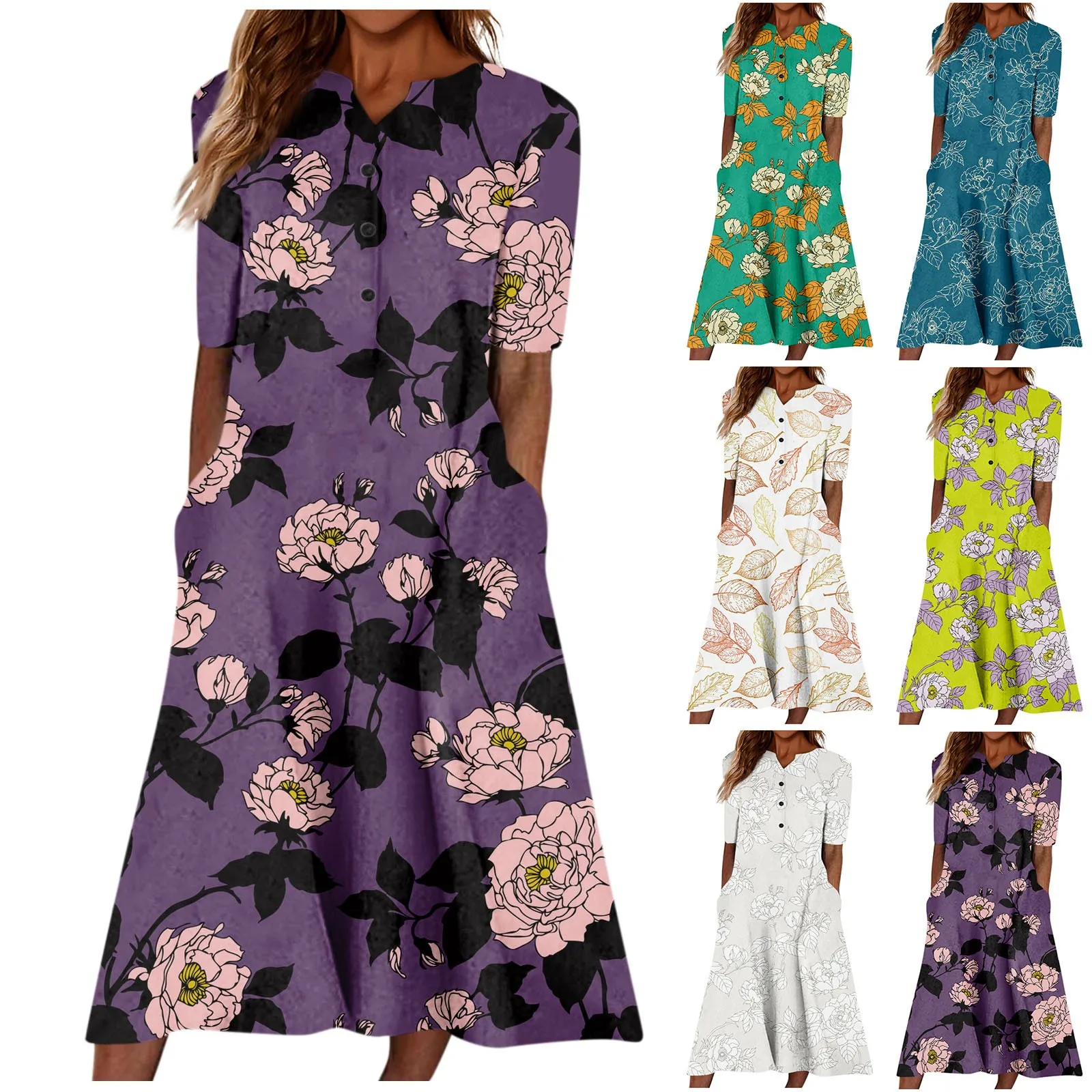 

Summer Dress Women Fashion Fashionable Skin-Friendly Floral Flower Printed V Neck Suit Set Women Suit For Summer Vestidos